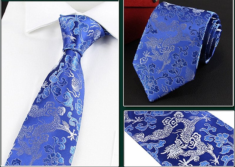 Secdtie Royal Blue Silver Jacquard Woven Silk Ties Formal Neckties Present Gifts for Men - Image 2